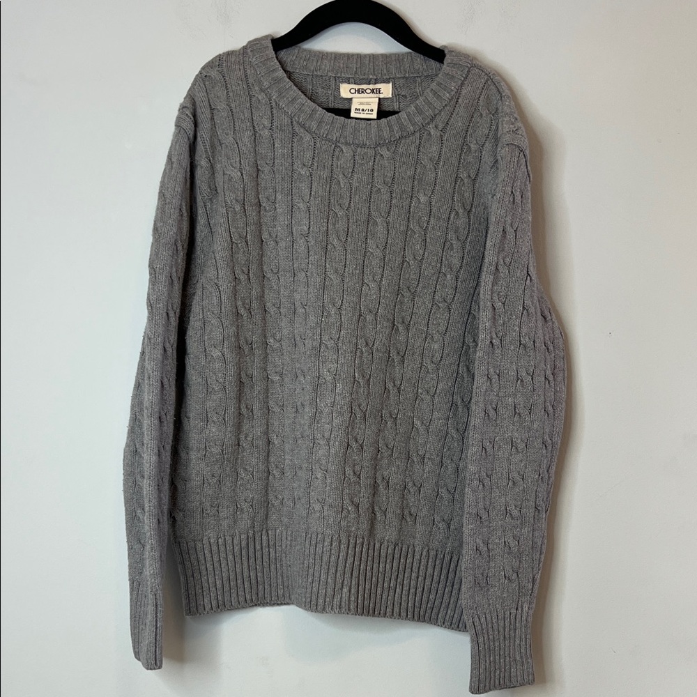 Cherokee Kids Classic Gray Cable‎ Knit Crewneck Sweater Boys Size Medium